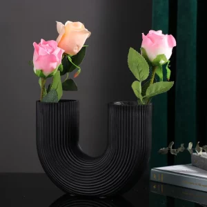 Resin U Shape Vase Nordic Style Modern Art Flower, Black